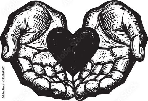 Hands Holding a Red Heart: Illustration of Love, Care, and Compa