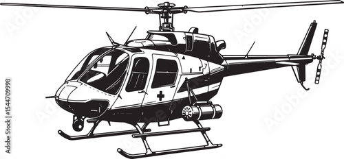 Black and White Medical Helicopter Illustration for Emergency Me