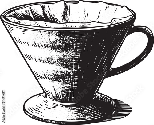 Vintage hand-drawn coffee pour over filter, illustration isolate