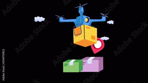 Drone Delivery 2D Flat Animations on Transparent background