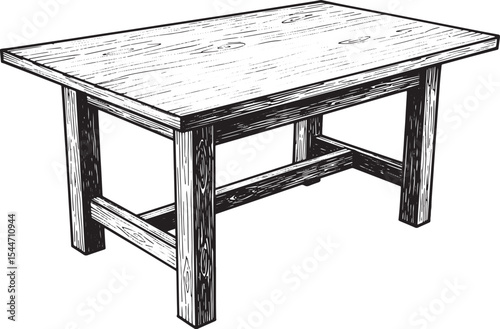 Detailed illustration of a wooden table isolated on a white back