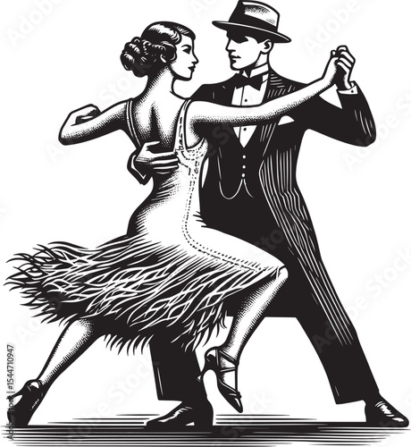 Dynamic duo performing a vivacious Charleston dance in 1920s sty
