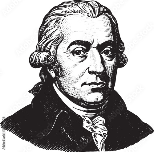 Vintage Engraved Portrait of a Gentleman in a Formal Attire on a