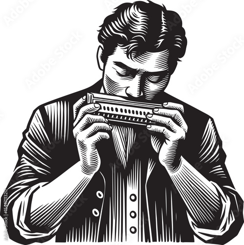 Harmonica Melodies: A Vintage-Inspired Black and White Musical R