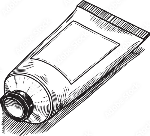 Detailed hand-drawn illustration of a tube of paint, ink, or cre