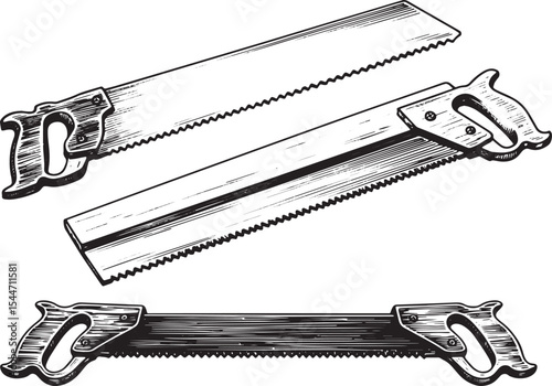 Detailed illustration of hand saws in a vintage style isolated o