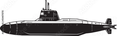 Black and White Illustration of a Military Submarine on a White