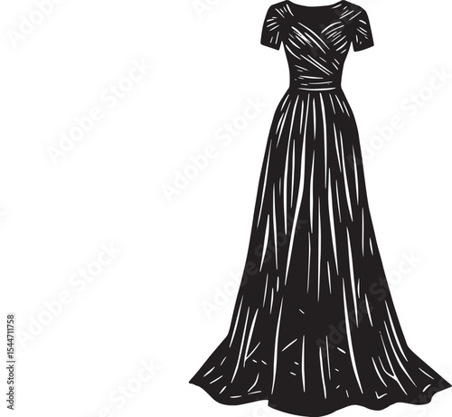 Elegant black dress illustration on white background suitable fo