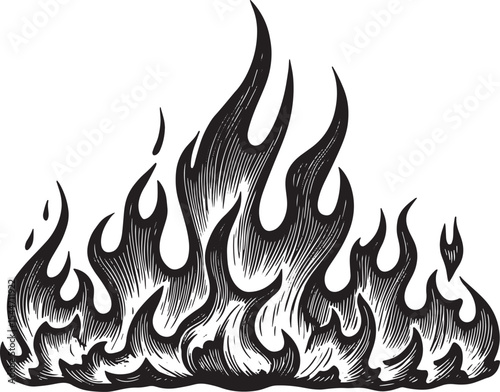 Detailed Black and White Illustration of a Flame with Engraved S