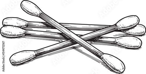 Detailed Illustration of a Group of Cotton Swabs Isolated on a W