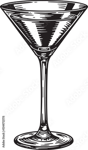 Elegant Black and White Engraving of a Martini Glass on a White