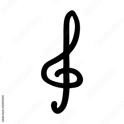 Treble clef doodle. Hand drawn musical symbol. Single element for print, web, design, decor, logo