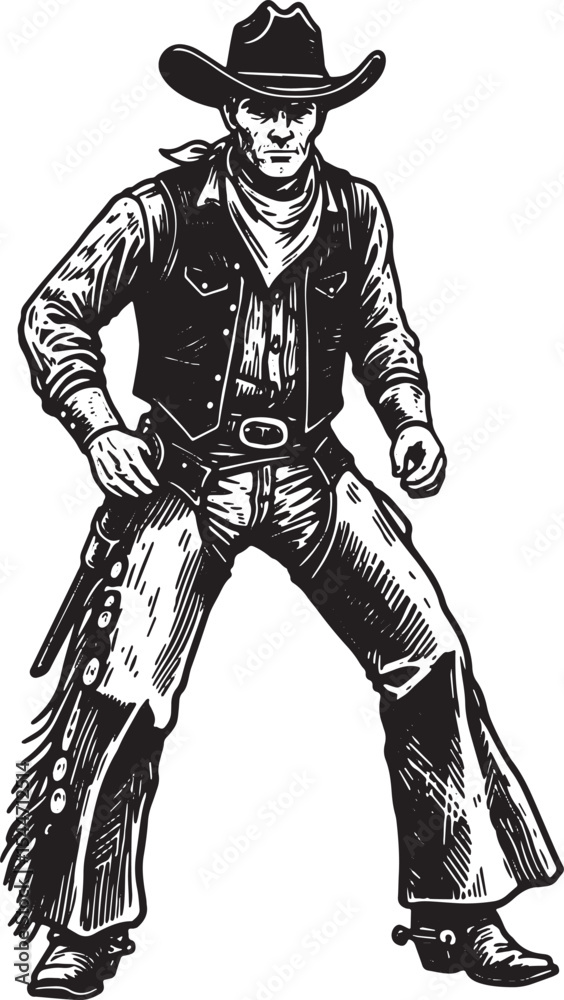Obraz premium Vintage Cowboy Illustration: A Classic Western Depiction of a Co