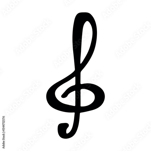 Treble clef doodle. Hand drawn musical symbol. Single element for print, web, design, decor, logo