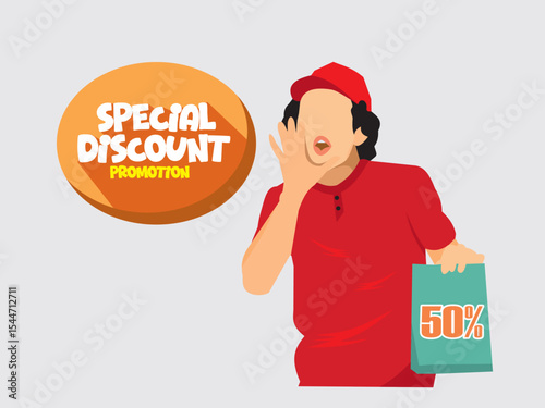 Illustrtion promotion big sale and special discount people anouncment flat design and creative vector design marketing
