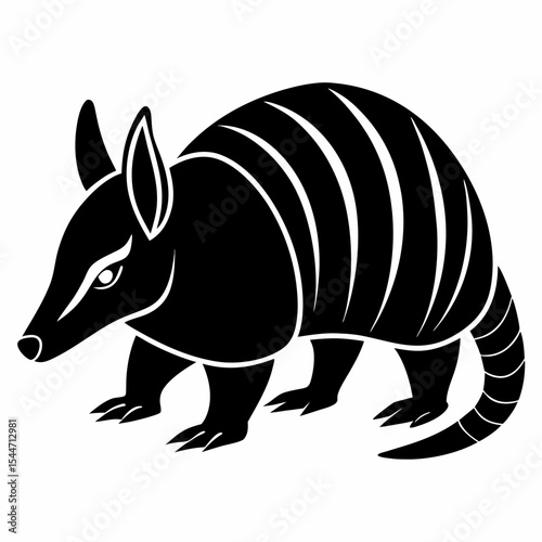 Nine banded armadillo silhouette isolated on white background