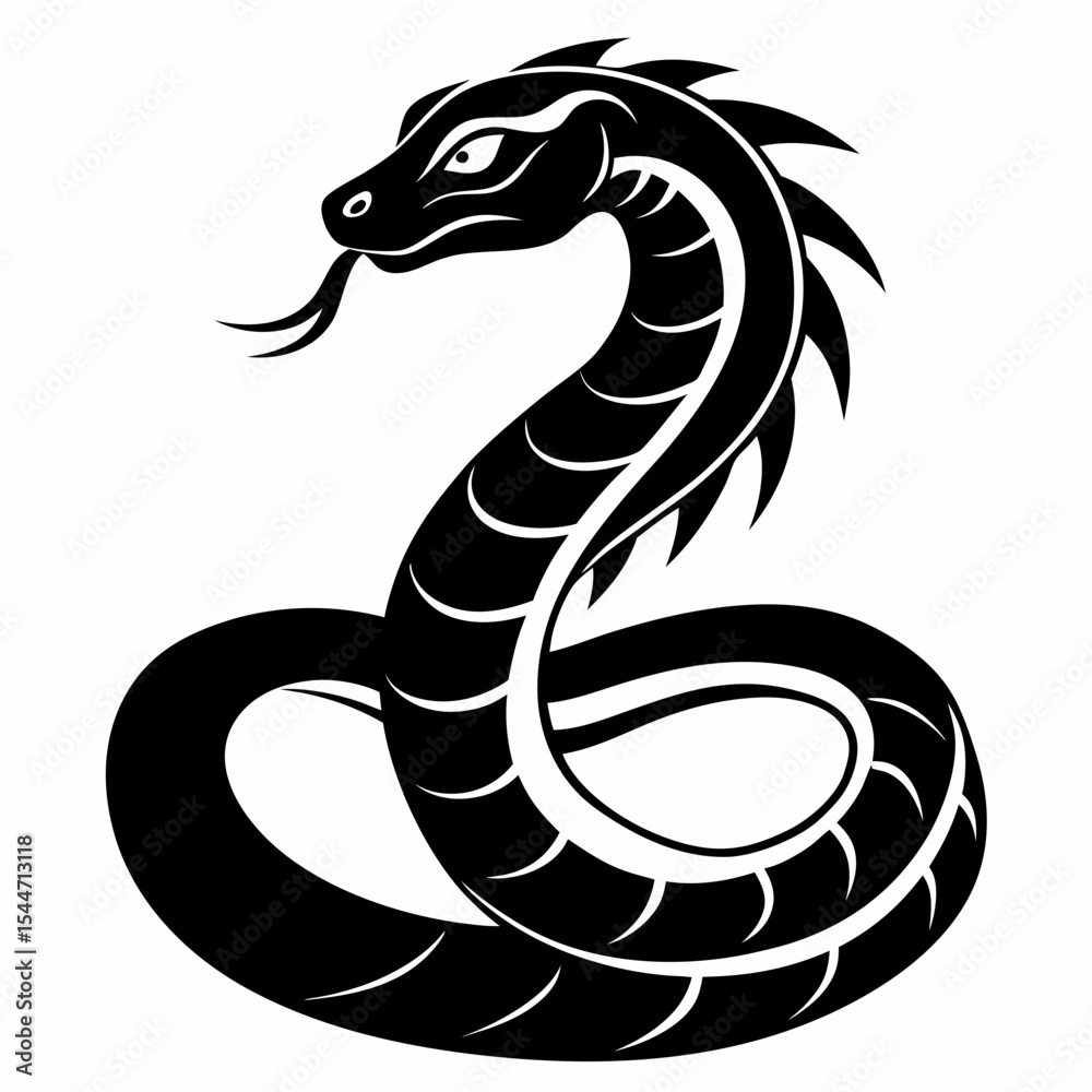 Fototapeta premium Stylized cobra snake silhouette isolated on white background
