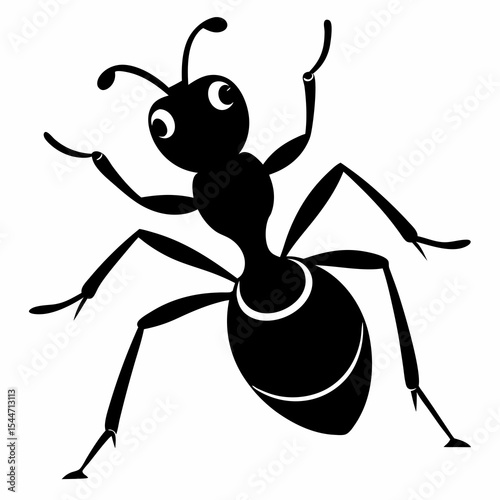 Playful ant silhouette illustration isolated on white background