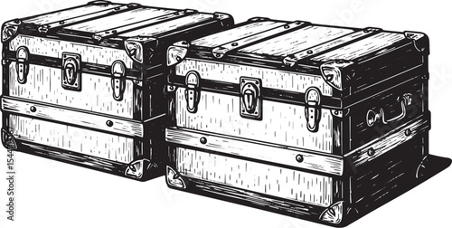 Vintage luggage illustration featuring two trunks side by side o
