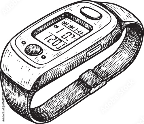 Detailed Hand-Drawn Illustration of a Fitness Tracker Wristband