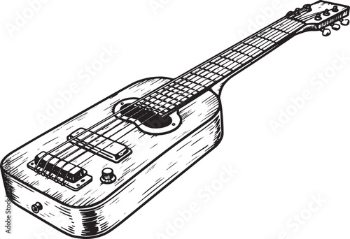 Illustration of a Vintage Electric Guitar in Black and White on