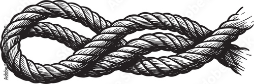 Detailed Illustration of a Rope Knot in Black and White on White