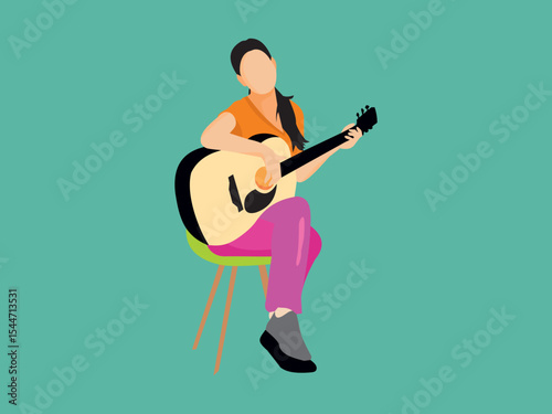 women people play guitar vecor and flat design illustrtaion