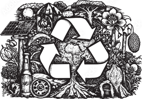 Illustration of recycling, ecology, and environmental sustainabi