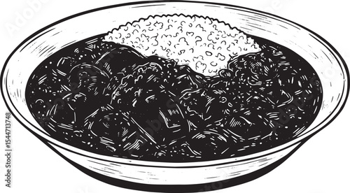 Illustration of Japanese Curry Rice in a Bowl, a Popular Asian D