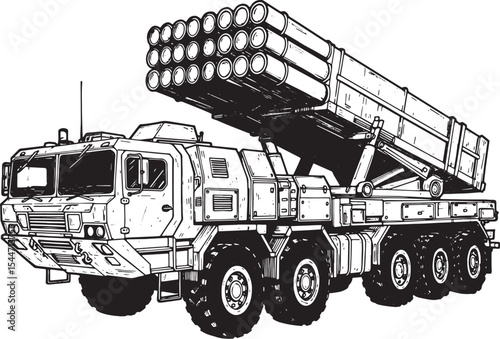 Detailed Illustration of a Military Rocket Launcher on a Wheeled