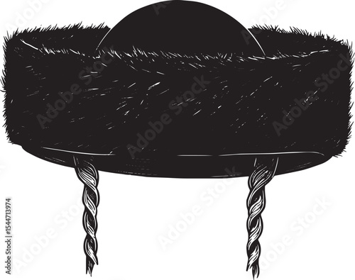 Detailed Black and White Illustration of a Traditional Jewish Fu
