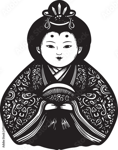 Traditional Japanese Doll Illustration, Hinamatsuri, Japanese Cu