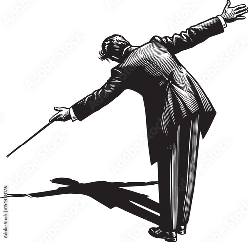 Grand finale: an orchestra conductor's bow in a classic artistic