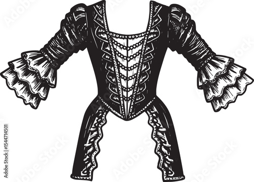 Elegant Black and White Vintage Dress Illustration of a Historic