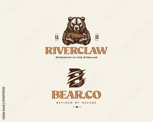 Vintage classic angry roar wild grizzly bear logo template business