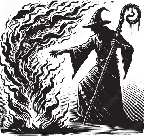 Enchanting emerald flames a sorcerer invokes mystical energy wit