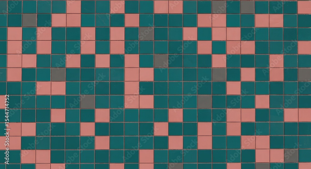 Fototapeta premium Abstract Teal and Coral Square Pixel Mosaic Pattern Design