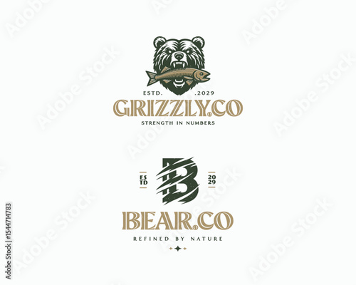 Vintage classic angry roar wild grizzly bear logo template business