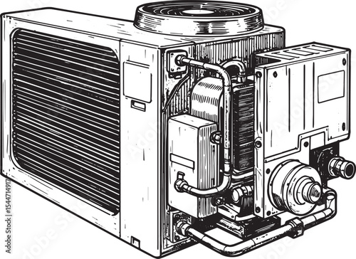 Detailed illustration of an air conditioning unit, suitable for
