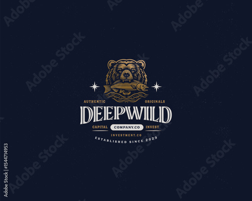 Vintage classic angry roar wild grizzly bear logo template business