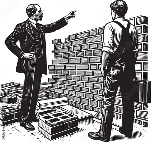 Crafting progress: Supervisor directs bricklaying on detailed mo