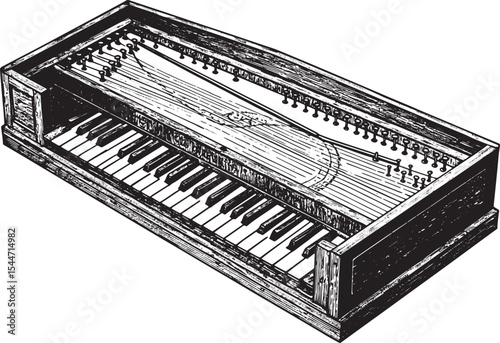 Vintage Harpsichord Instrument Illustration: A Detailed Black an