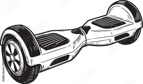 Detailed black and white sketch of a self-balancing electric hov