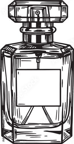 Elegant Hand-Drawn Perfume Bottle in Black and White: Design and