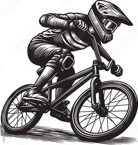 Monochrome BMX Rider in Action Illustration: Dynamic Sports and