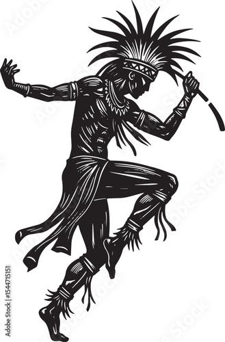 Native American Dancer in Traditional Attire Vector Illustration