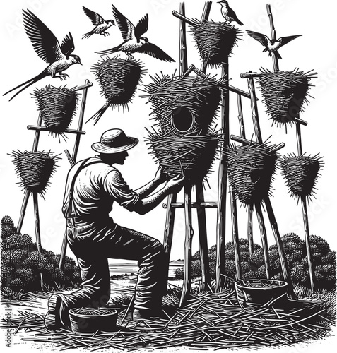 Dedicated conservationist building secure nests for local bird p