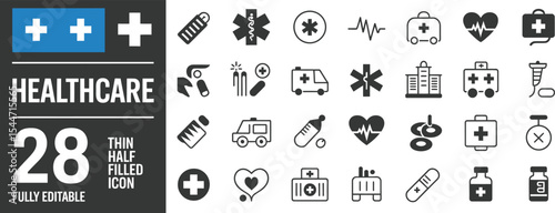 Collection of thin line healthcare and medical icons