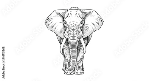 Minimalist Flat Vector Design of African Elephant Head with Long Ivory Tusks