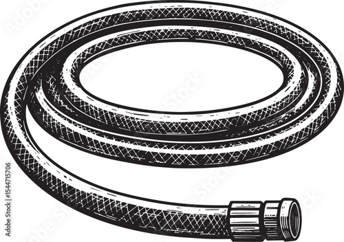 Detailed illustration of a garden hose coiled up against a white